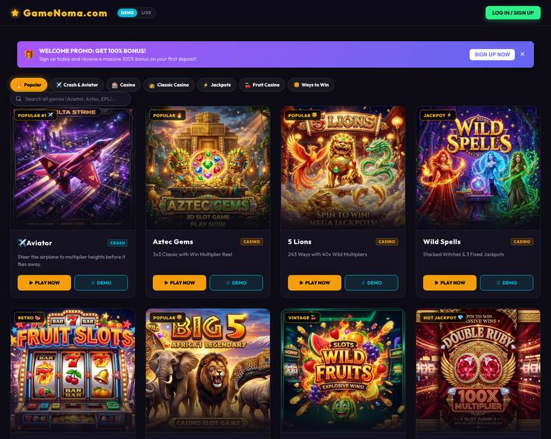 GameNoma online crash games and slots lobby in Kenya